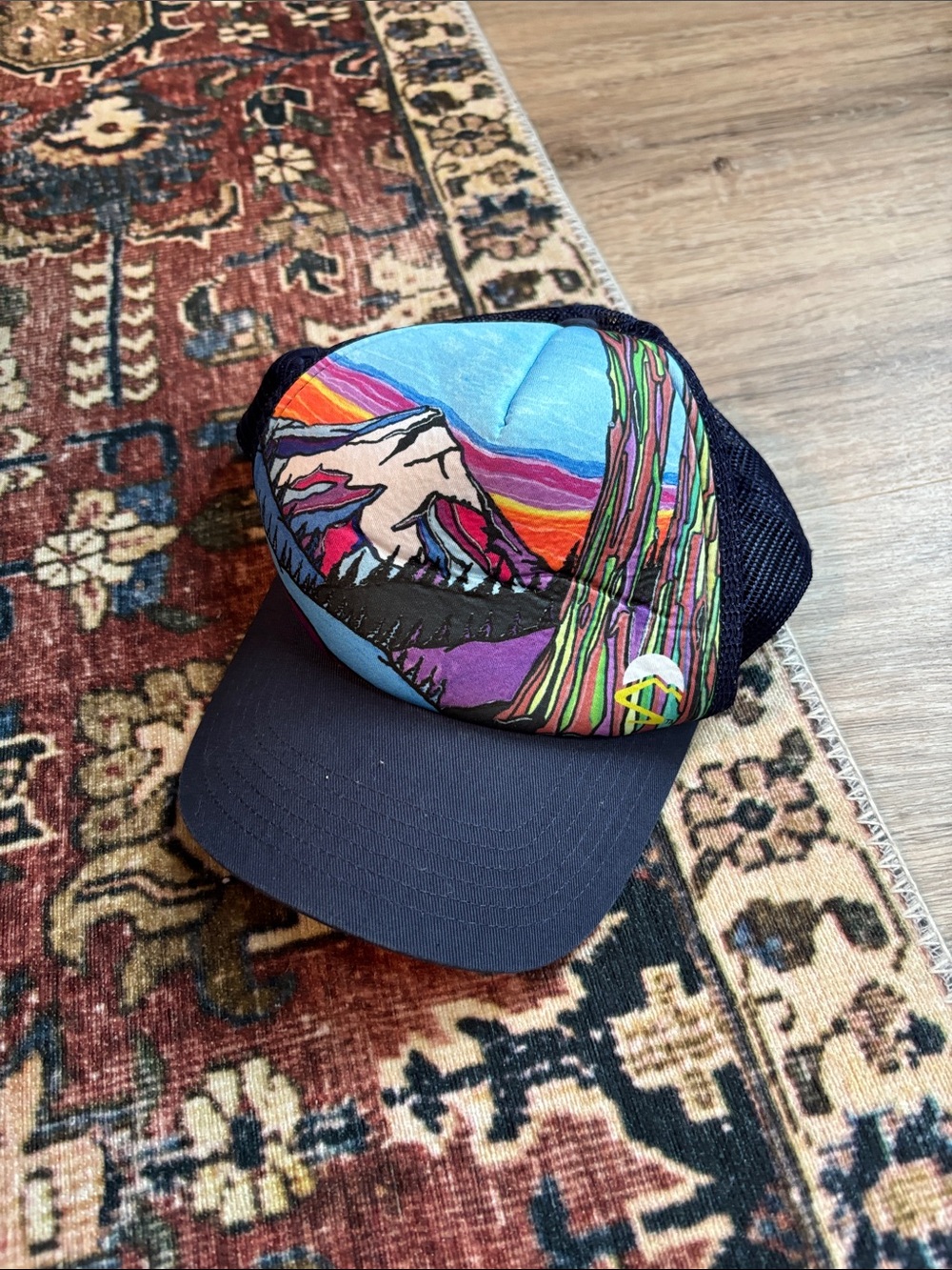 Sunday Multicolor Mountain Landscape Trucker Cap - Navy